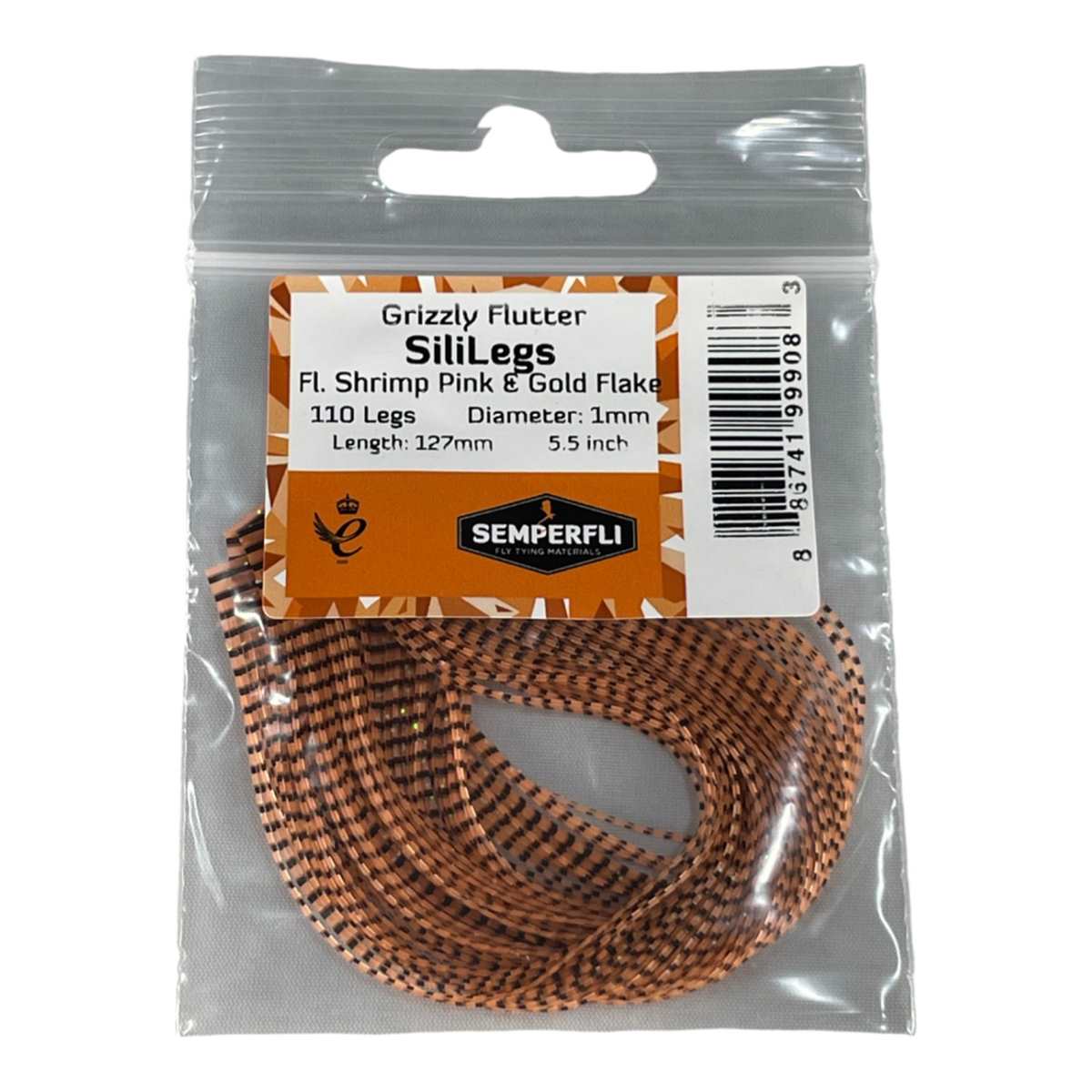 SiliLegs Grizzly Semperfli - Shrimp pink/gold Flake